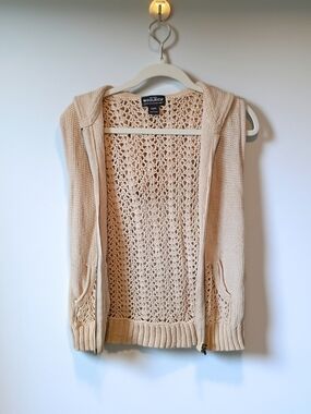 Woolrich Women's Cream Open-Knit Hooded Sweater